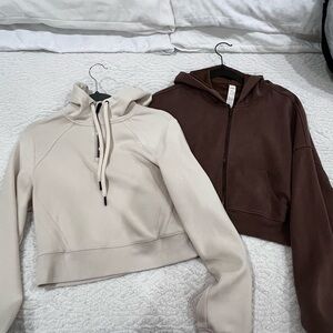 BYLT & ododos Women's Crop Hoodie - Cream and Brown